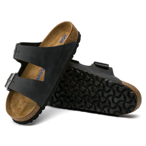 Birkenstock 0752483 | Arizona Natural Oiled Leather Soft Bed Sandals in Black