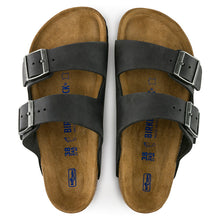 Load image into Gallery viewer, Birkenstock 0752483 | Arizona Natural Oiled Leather Soft Bed Sandals in Black