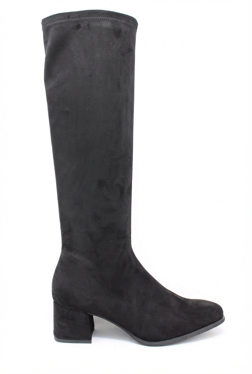 Miss Elastic Black Suede Slip On Boots 75310 05