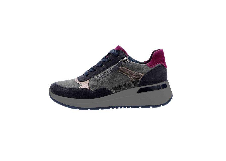 Ara Navy Grey Wedge Trainers 12.57702.22