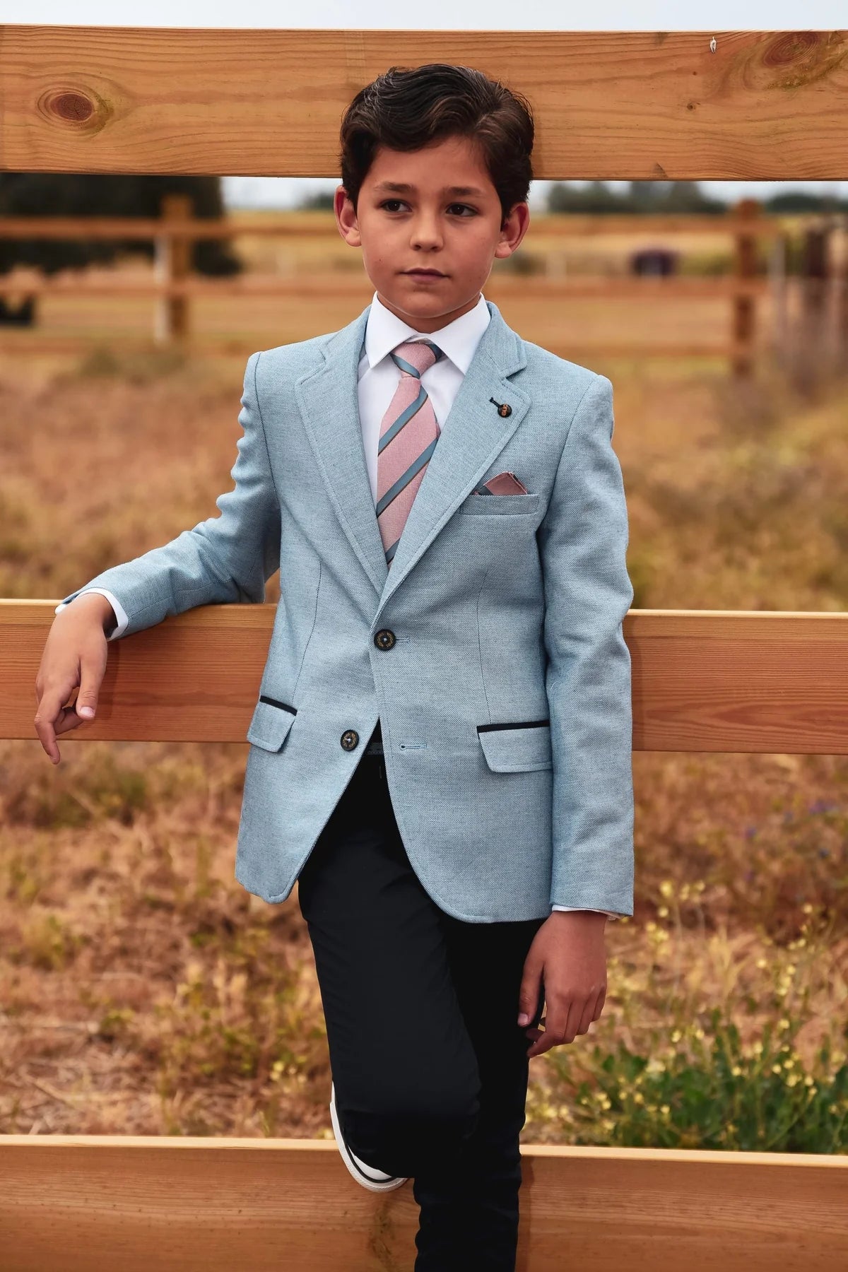 One Varones | Boys Jacket in Blue with Navy Trim Pockets & Navy Buttons | 10-04070 70