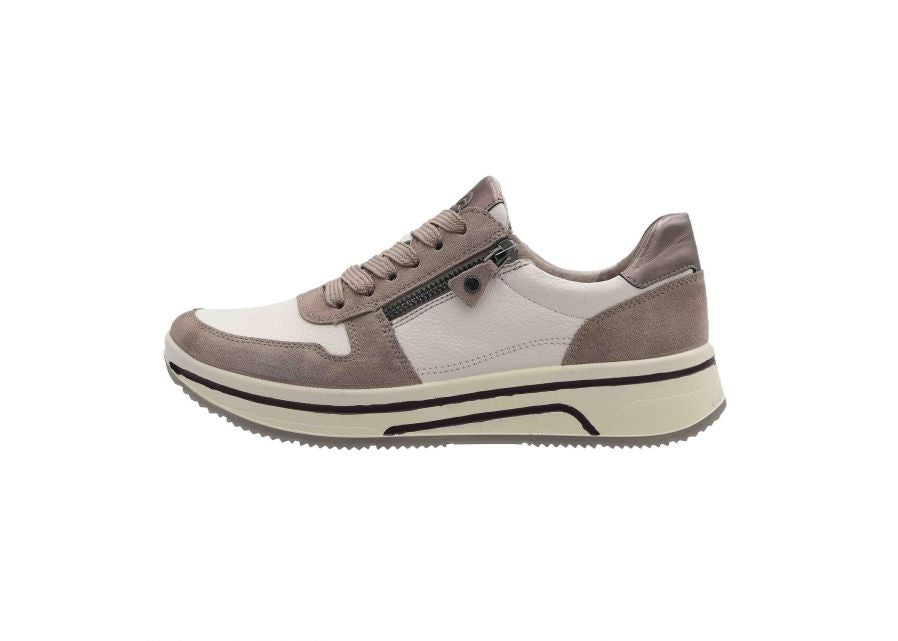 Ara | Sapporo Wide H Fit Lace & Zip Trainers in Beige & Cream | 12.27540.95