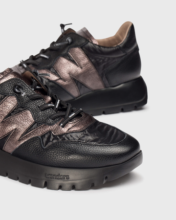 Wonders Wedge Trainers Black and bronze A-2491