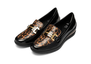 Ara Black Leopard Wedge Wide Shoe 12.50609.11