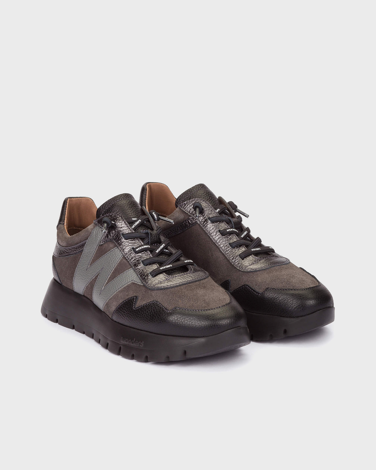 Wonders Black Grey Trainers A-24110 Negro