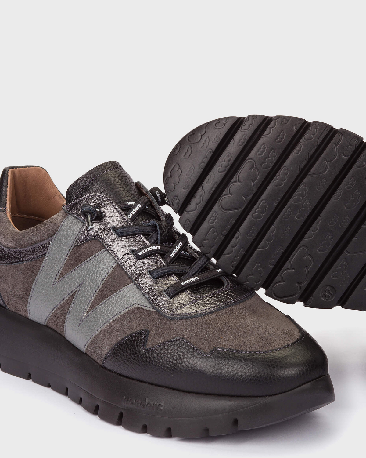 Wonders Black Grey Trainers A-24110 Negro