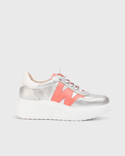 Load image into Gallery viewer, Wonders | Elastic Lace Wedge Trainers in Silver &amp; Coral | A-3625