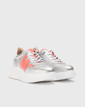 Load image into Gallery viewer, Wonders | Elastic Lace Wedge Trainers in Silver &amp; Coral | A-3625