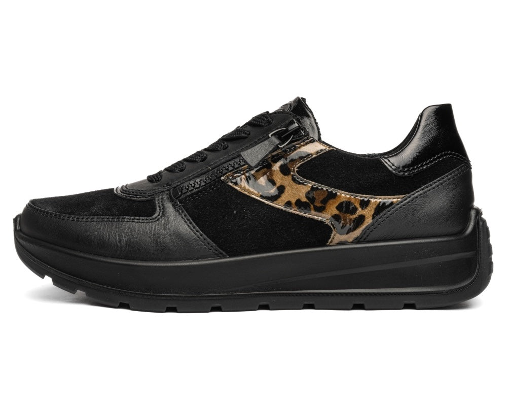 Ara New York Wide Trainers in Black with Leopard 12-25112-10