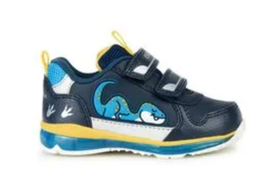 Geox B3584A | Boys Dinosaur Velcro Trainers in Navy & Yellow