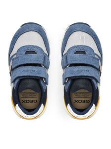 Geox | Boys Alben Velcro Shoe in Jeans Blue & Yellow | B453CA