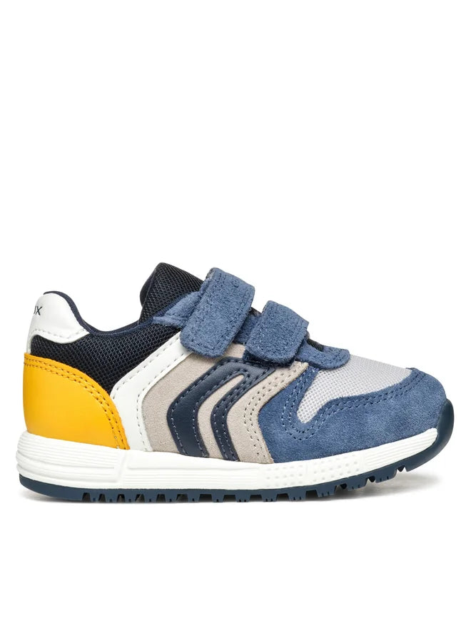 Geox | Boys Alben Velcro Shoe in Jeans Blue & Yellow | B453CA