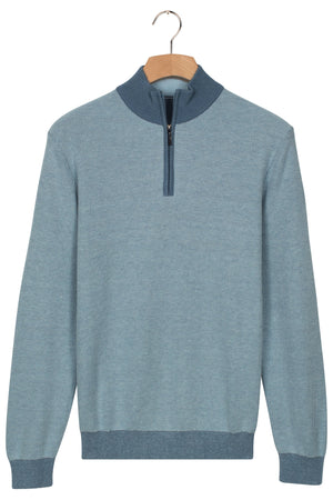 Baileys | 2 Tone Plated Cotton 1/2 Zip Cotton Jumper in Blue | 618450 645