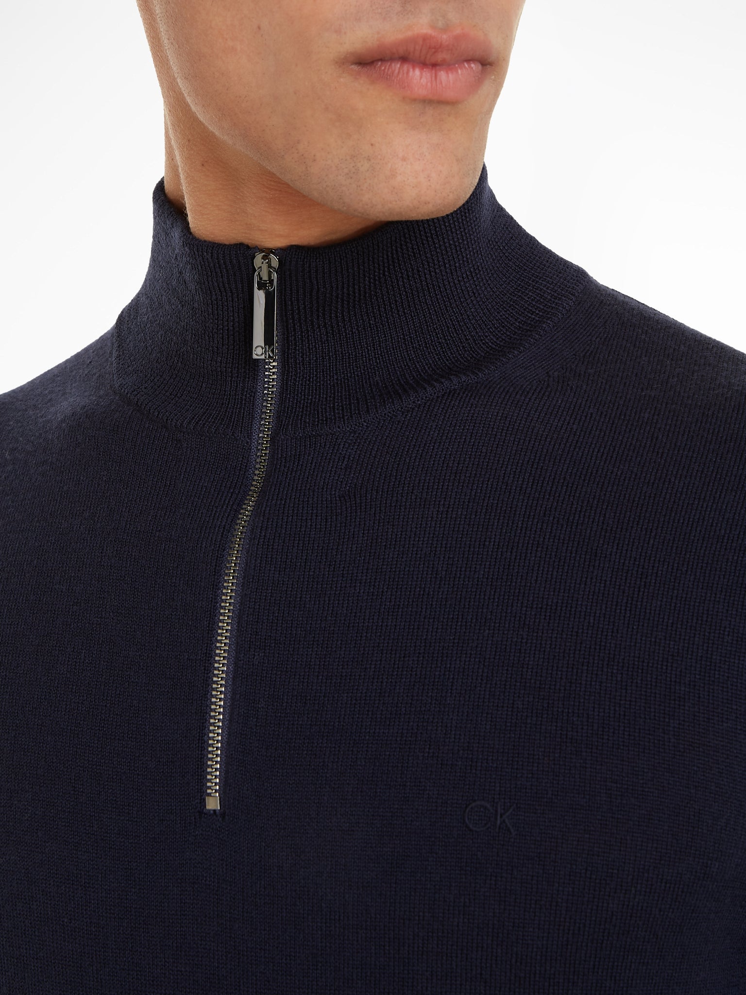 Calvin Klein K10K110421 chw | Merino Wool Half Zip Knit in Navy ...