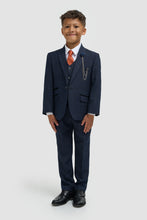 Load image into Gallery viewer, Cavani | Navy 3 Piece Boys Suit with Subtle Check and Navy Trim &amp; Buttons | Caridi