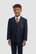 Load image into Gallery viewer, Cavani | Navy 3 Piece Boys Suit with Subtle Check and Navy Trim &amp; Buttons | Caridi