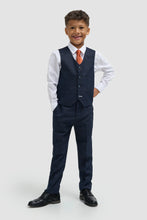 Load image into Gallery viewer, Cavani | Navy 3 Piece Boys Suit with Subtle Check and Navy Trim &amp; Buttons | Caridi