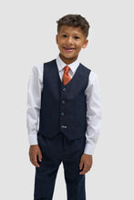 Load image into Gallery viewer, Cavani | Navy 3 Piece Boys Suit with Subtle Check and Navy Trim &amp; Buttons | Caridi
