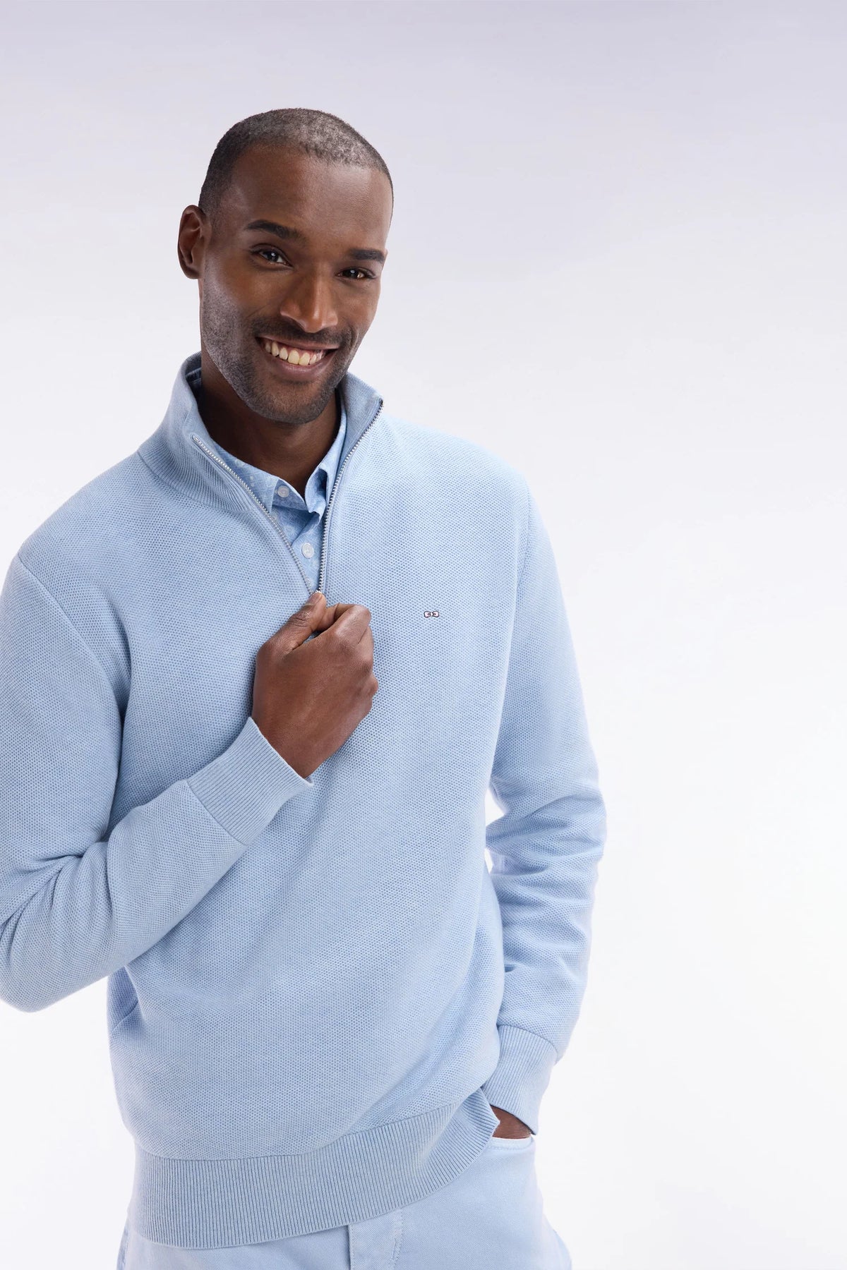 Eden Park Half Zip Knit in Light Blue E25MAIPU0022 BLC26