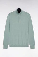 Load image into Gallery viewer, Eden Park | 1/2 Zip Cotton Knit with Navy Trimmed Collar in Water Green | e26maipu0006 vem39