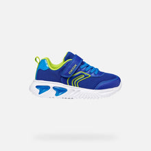 Load image into Gallery viewer, Geox | Boys Mesh Velcro Trainers with Lights in Royal Blue &amp; Lime | J45DZC