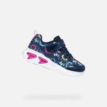 Load image into Gallery viewer, Geox | Assister Girls Navy Blue Shoe with Multicolor Design &amp; Lights | J45E9B