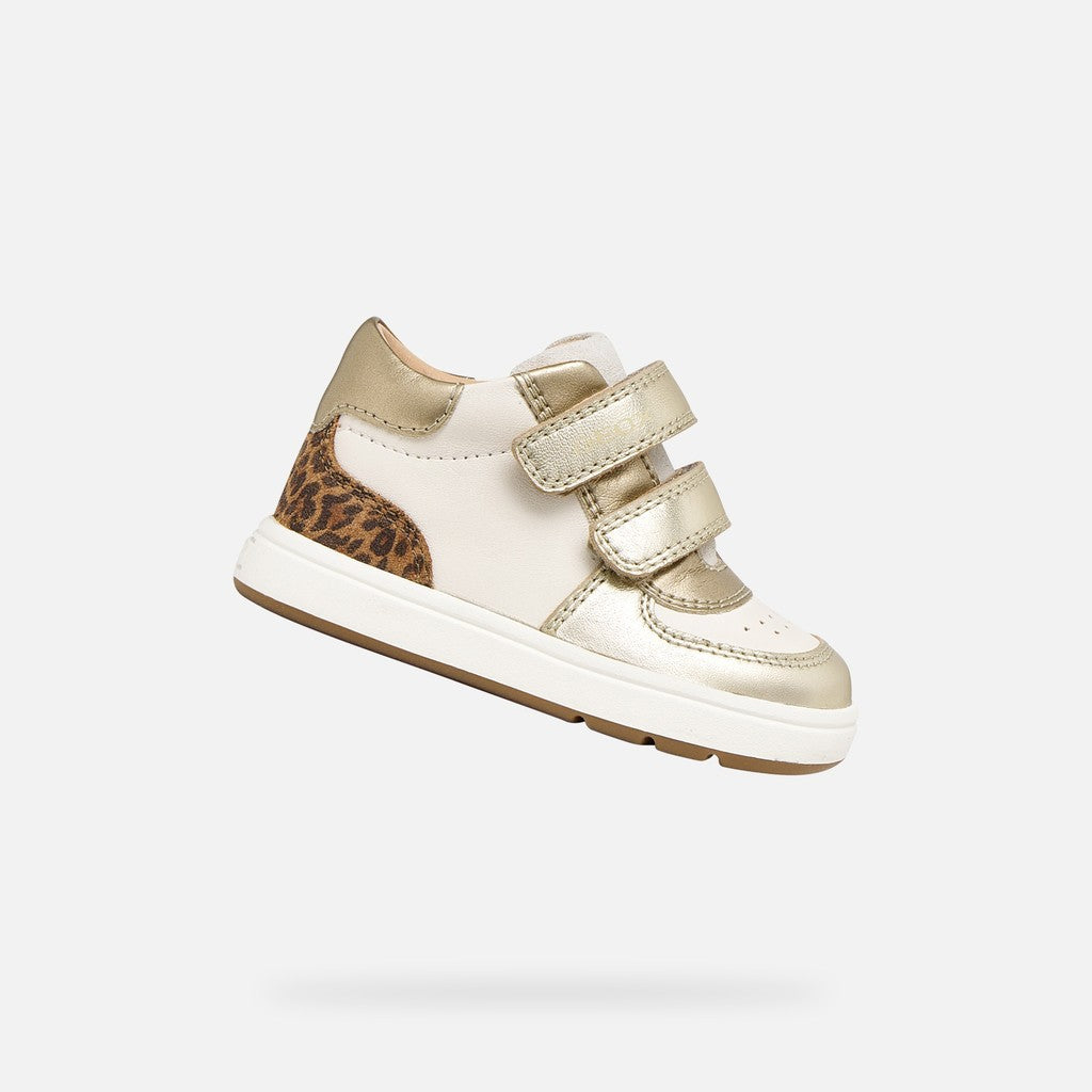 Geox Ivory Gold Girls Velcro Trainers B564CA