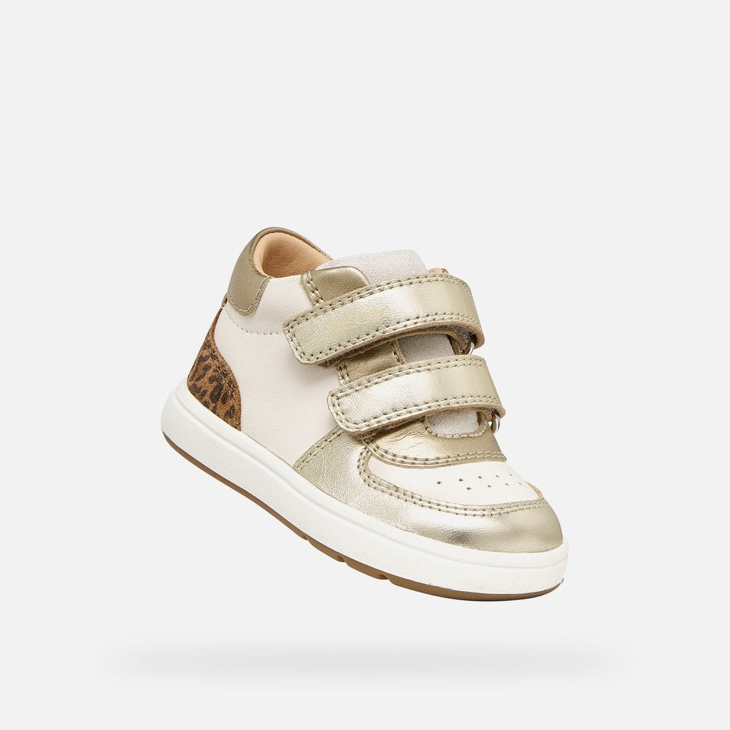 Geox Ivory Gold Girls Velcro Trainers B564CA