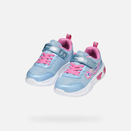 Geox Girls Light Up Trainers Sky Blue & Pink J55E9B