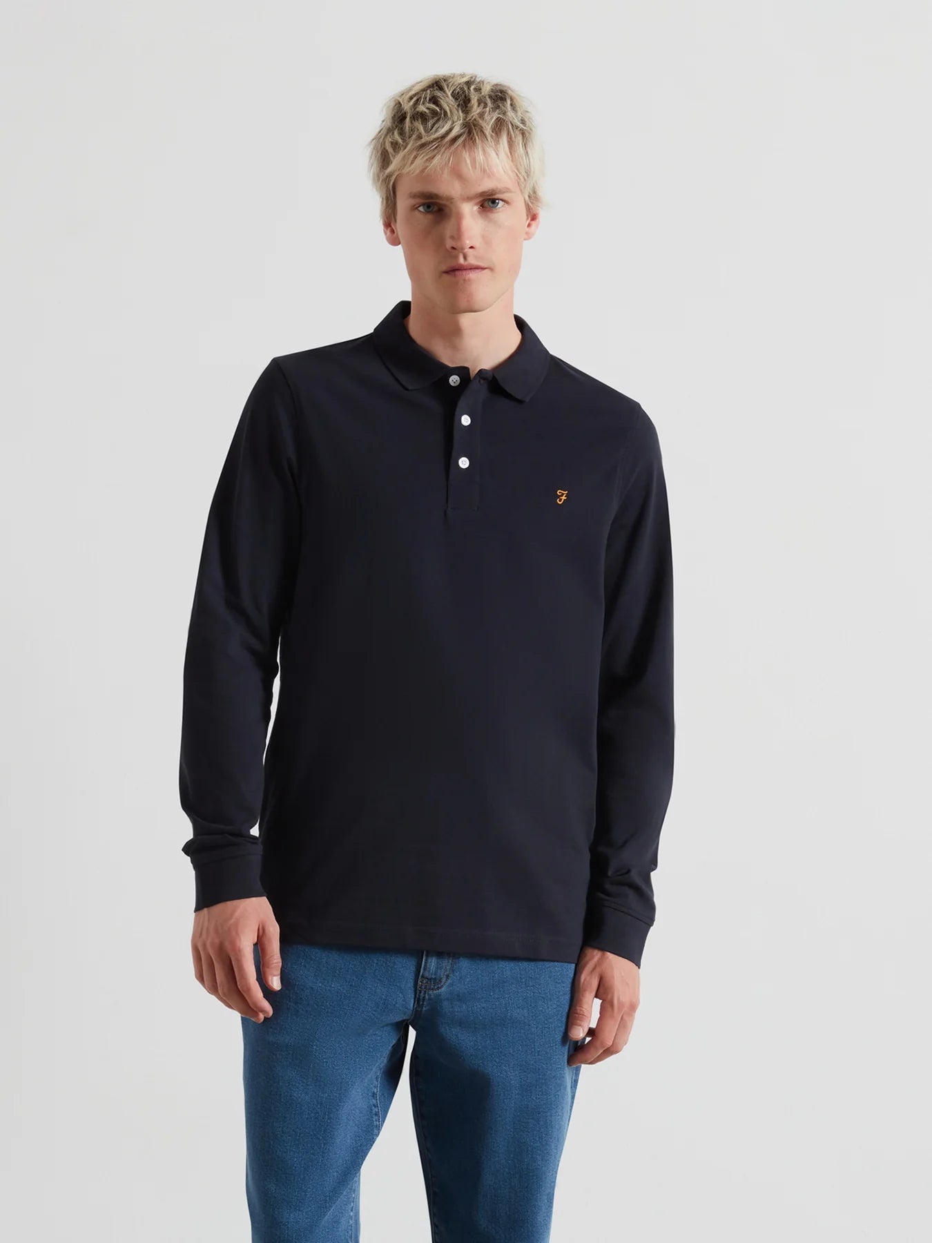 Farah Long Sleeve Polo Navy f4kfd034 412