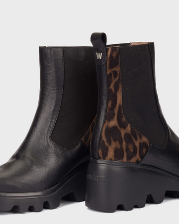 Wonders Black Leopard Wedge Boots G-7032 Negro Tabac