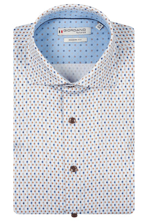 Giordano | Beige & Blue Print Long Sleeve Shirt in Modern Fit | 617884 60