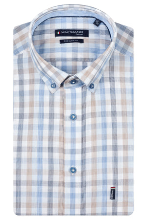 Giordano Beige Blue Check Shirt 616340 61