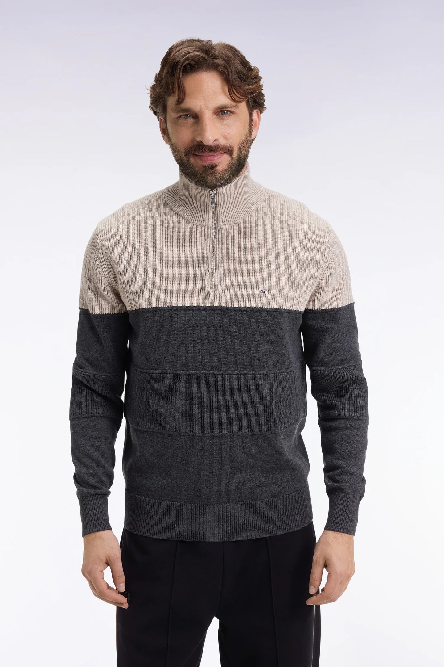 Eden Park Grey Beige Zip Knit H25MAIPU0040 GRF11