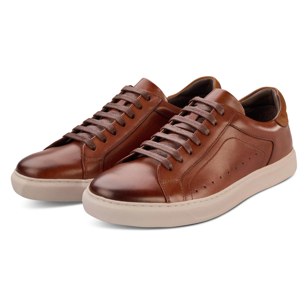 John White Hemsworth | Leather Upper & Lined Casual Shoes in Tan with Suede Heel