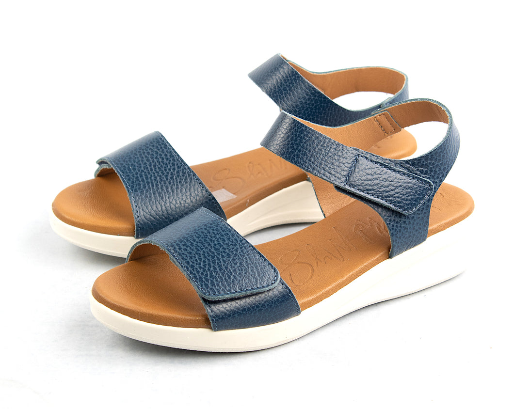 Oh My Sandals 5183 Marino | Low Wedge Double Velcro Sandals in Marine Blue