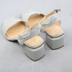 Bioeco 3942 2103 | 6.5cm Block Heel Leather Sandals in Silver