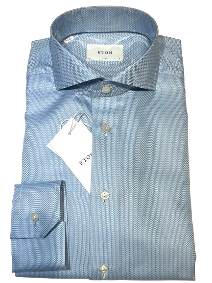 Eton | Slim Fit Blue Shirt with Fabric Detailing | 100013146 23