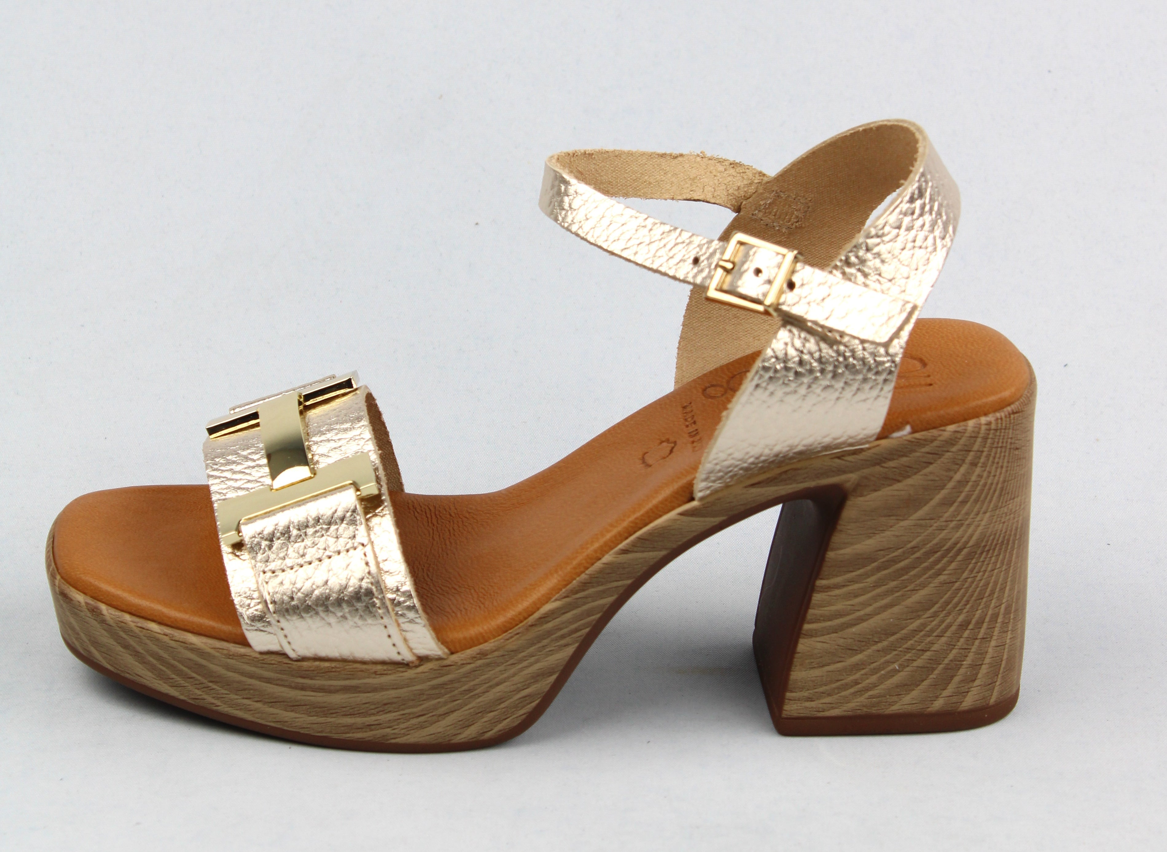 Oh My Sandals Block Heel Sandals in Champagne Gold 5636 - Technical View