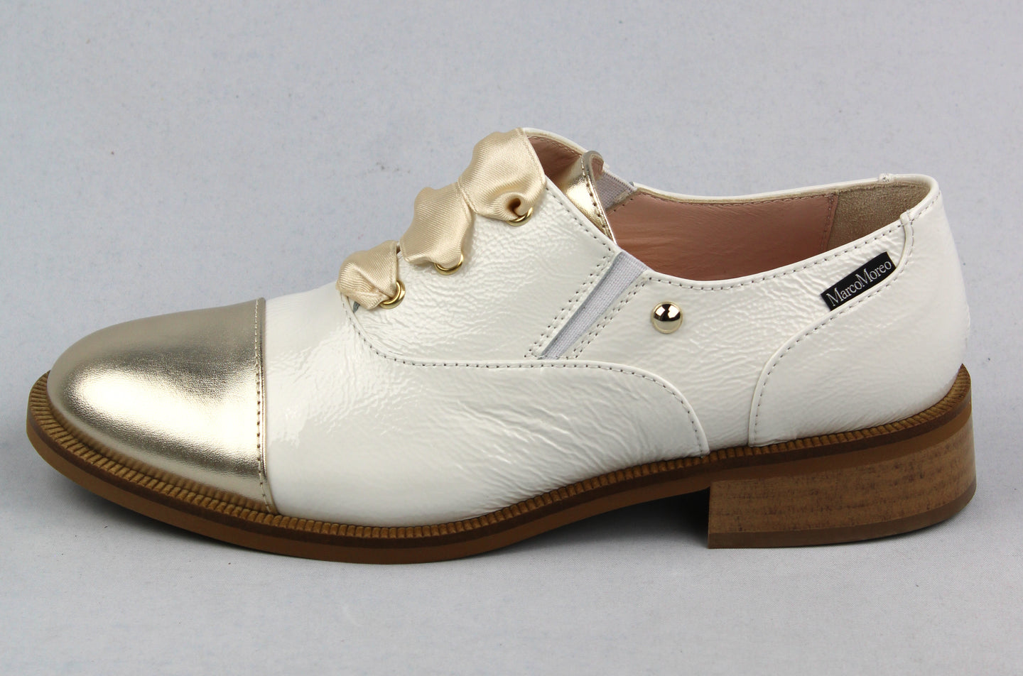 Marco Moreo | Laced Leather Brogue Shoe in White with Gold Contrast | Donnellans Marco Moreo | Laced Leather Brogue Shoe in White with Gold Contrast | Donnellans