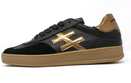 Another Trend | Lace Up Trainers in Black with Gold Contrast | A0320385