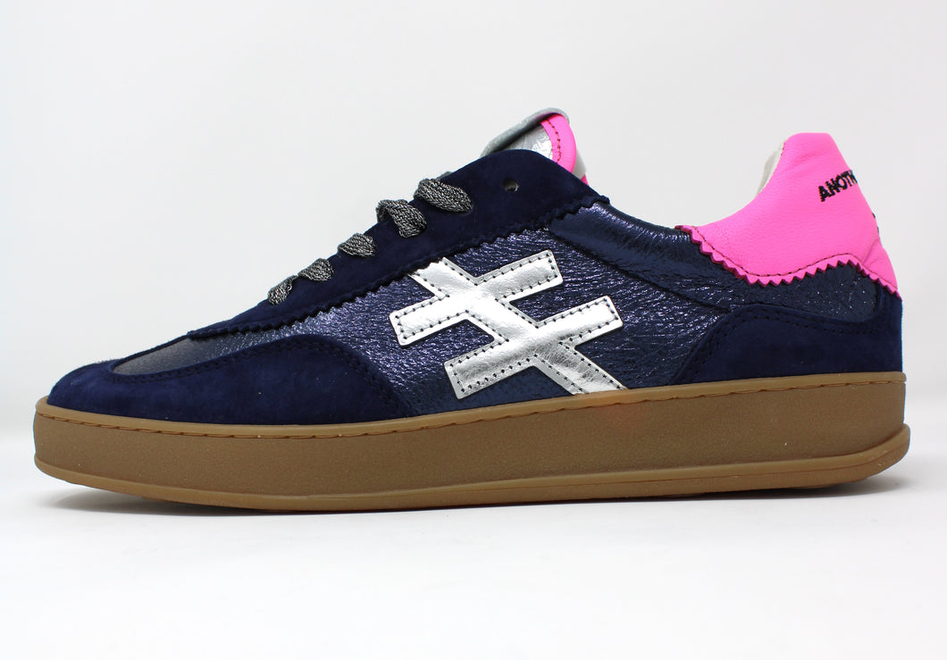 Another Trend | Ocean Navy Two Tone Trainers with Pink Heel & Tongue Contrast | A03280D2
