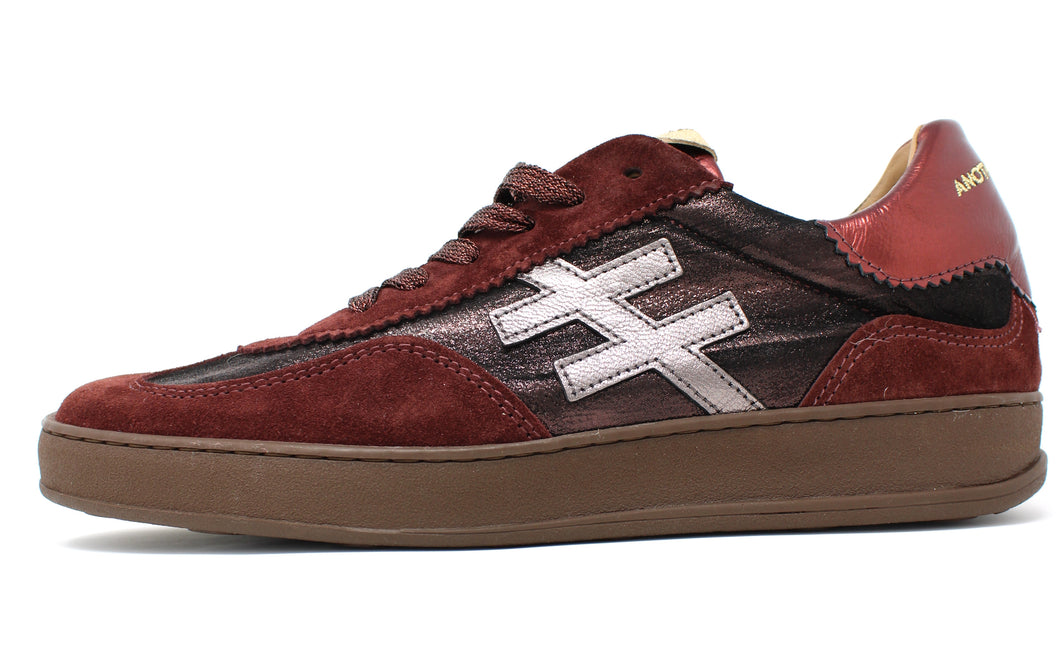 Another Trend | Red Rioja Berry Two Tone Lace Up Trainers | A0328357