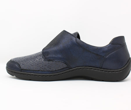Waldlaufer | Wide H Fit Soft Velcro Shoe in Navy | Henni 496H31 330 194