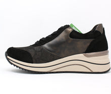Load image into Gallery viewer, Remonte | Black Combination Lace &amp; Zip Wedge Trainers with Gold Contrast | D0T23-03
