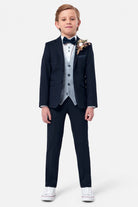 Benetti Navy Boys Suit with Contrast Check Waistcoat Antoine