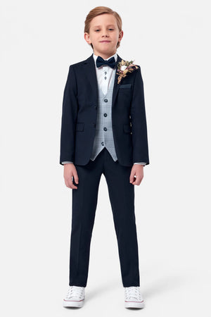 Benetti Navy Boys Suit with Contrast Check Waistcoat Antoine