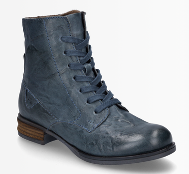 Josef Seibel | Lace & Zip Leather Ankle Boots in Azur Blue | Sanja 01