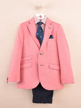 Load image into Gallery viewer, One Varones | Boys Jacket in Coral Pink with Navy Stitch Detailing | 10-04096 40