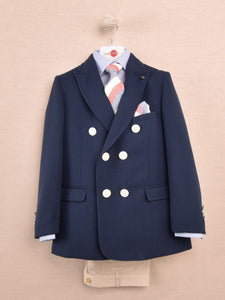 One Varones | Boys Double Breasted Navy Jacket with White Buttons | 10-04092 78